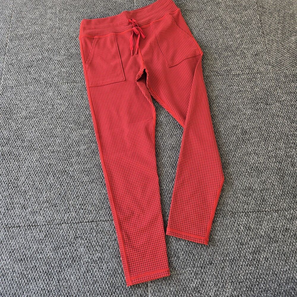 Offline By Aerie Women's Houndstooth Red Leggings Mid Rise Wide Waistband Large